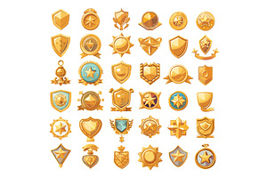 Gold badges cartoon vector set, an Illustration by Stock-Smart-Start
