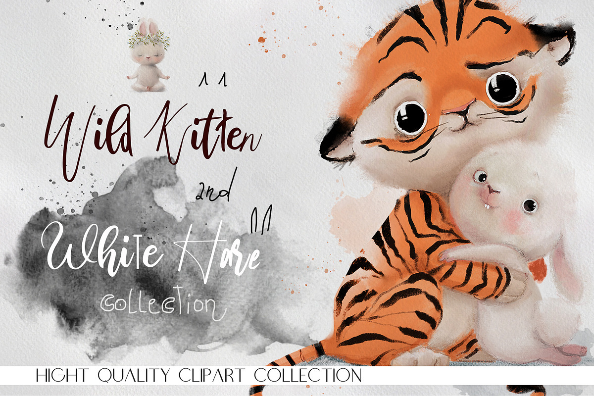 Wild Kitten and White Hare, an Animal Illustration by Eve Farb (Photo 1 of 5)