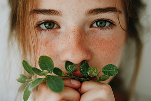 Young woman with plant portrait, a Person Photo by AlyaAnd