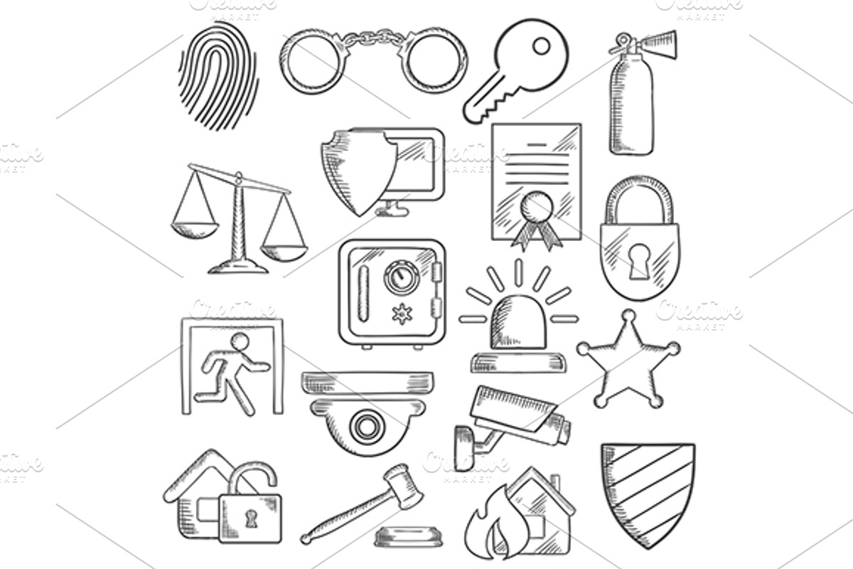 Security sketch icons, a Background Graphic by Vector Tradition