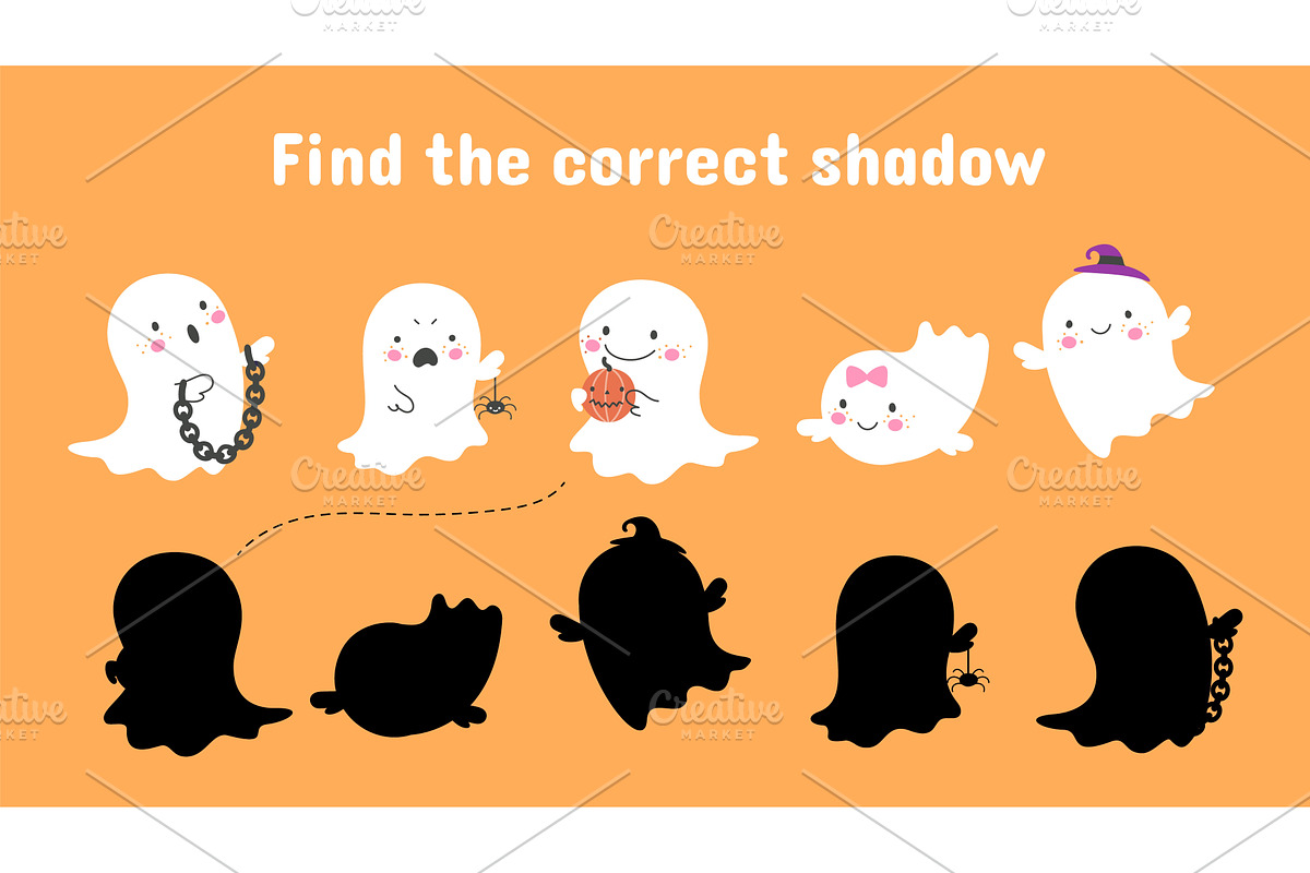 Find correct ghost shadow. Children, an Education Illustration by Valerie Bodnar