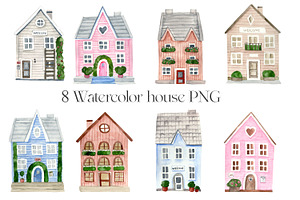 Watercolor colorful houses