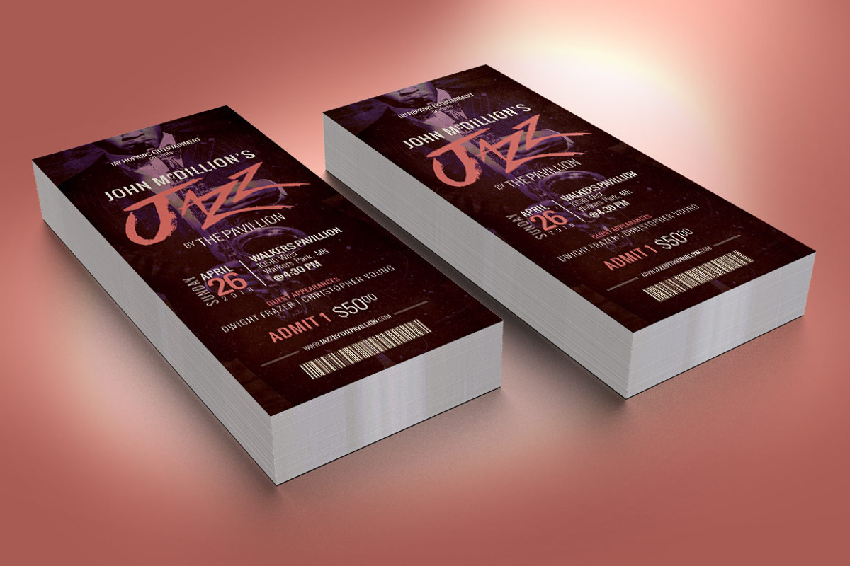 Jazz Concert Ticket Template, a Card Template by Godserv Designs (Photo 5 of 9)