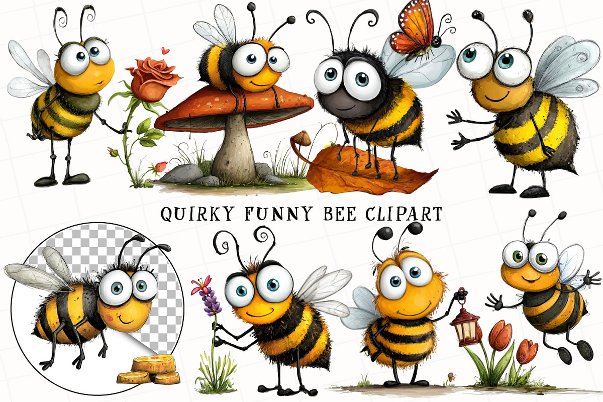 Quirky Funny Bee Clipart, an Illustration by OK Design (Photo 2 of 6)