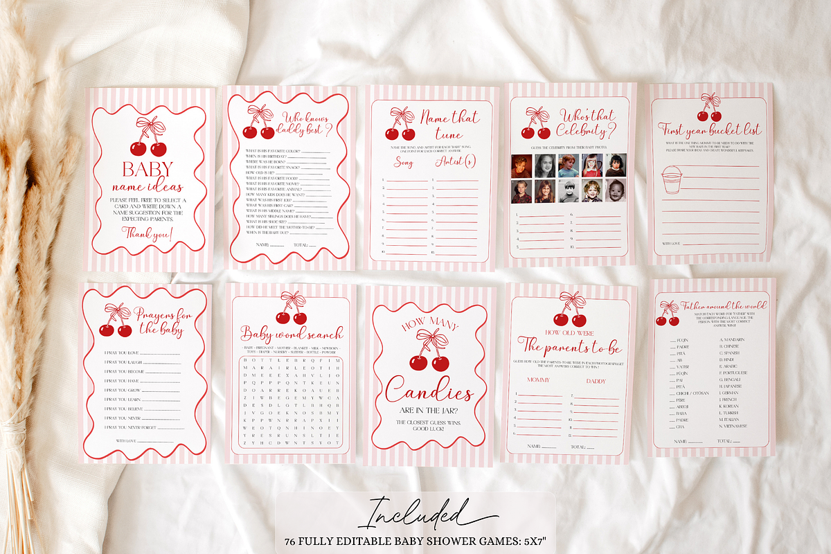 Cherry On Top Baby Shower Games, a Stationery Template by VeliusCreativeStudio (Photo 2 of 6)