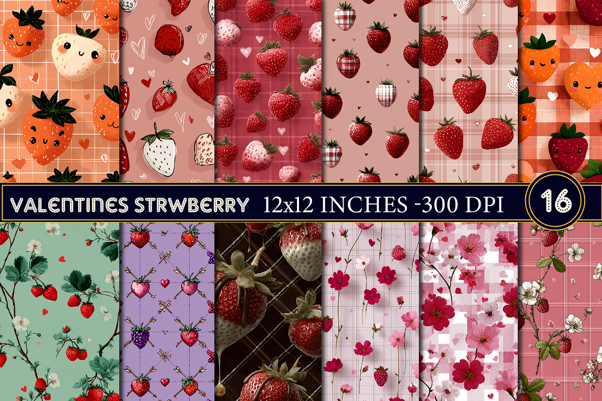 Valentines Strwberry Digital Papers, an Illustration by Designworld (Photo 1 of 4)
