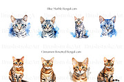 Cute Bengal Cat Clipart, Cute Cats, an Animal Illustration by BrushstrokeArtGB (Thumbnail 2 of 10)