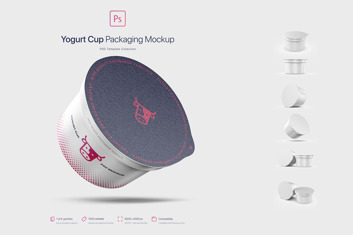 Yogurt Cup Packaging Mockup, a Cups & Container Mockup by Mockup+ (Photo 5 of 6)