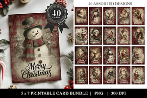 Vintage Christmas Card Bundle, a Stationery Template by Bijou Bay