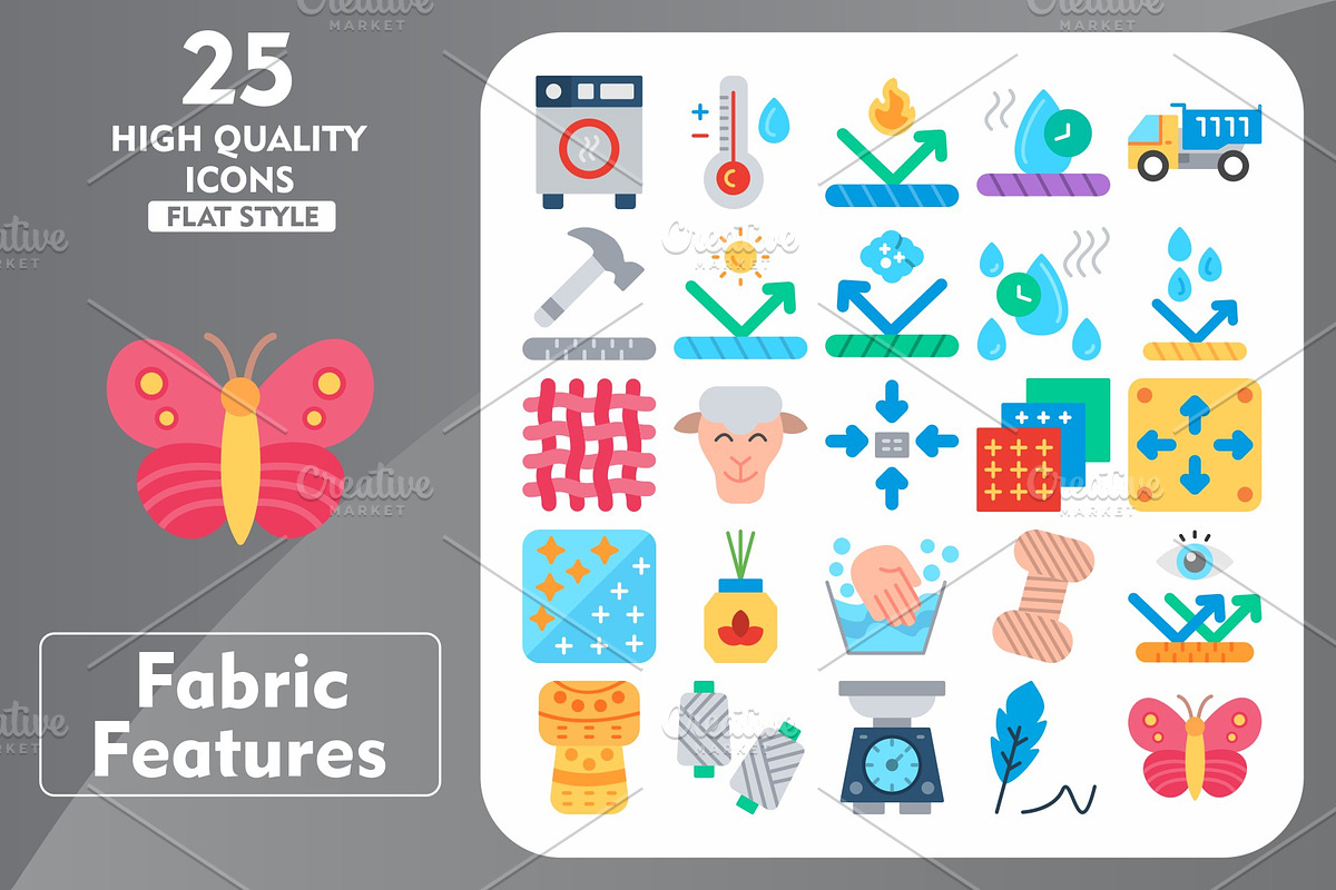 25 Fabric features Flat Icons, an Icon by Pexelpy