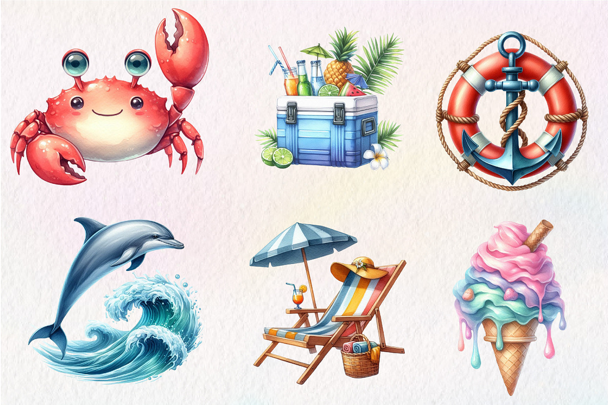 Summer Beach Watercolor Clipart, an Illustration by CreationArt (Photo 2 of 5)