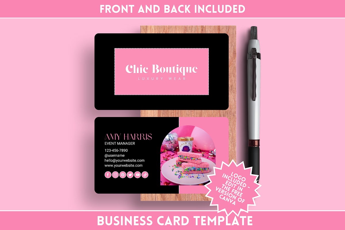 Black Pink Business Card Template, a Business Card Template by SunshineStudioBoutique (Photo 1 of 10)