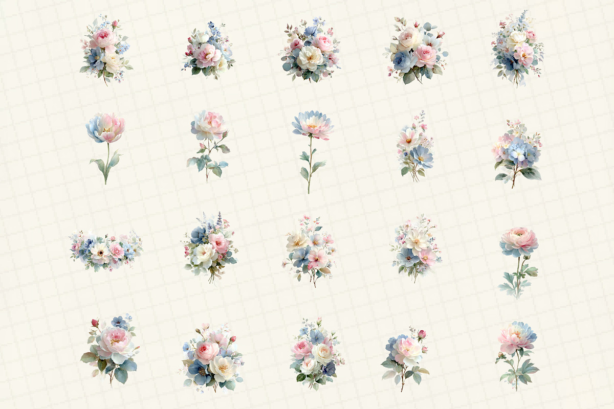 Romantic Pastel Floral Clipart Set, an Illustration by DreamCafeArt (Photo 3 of 6)