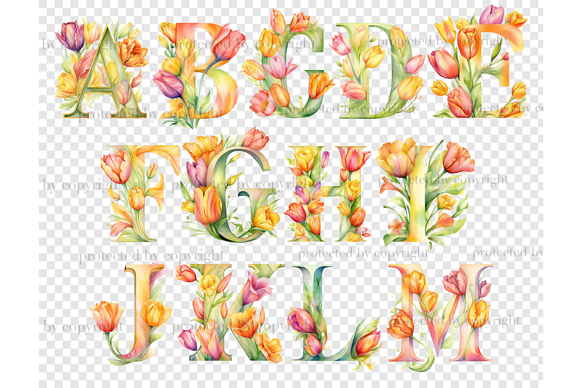 Tulips Alphabet Clipart | Flowers, a Decorative Illustration by GlamArtZhanna (Photo 5 of 6)
