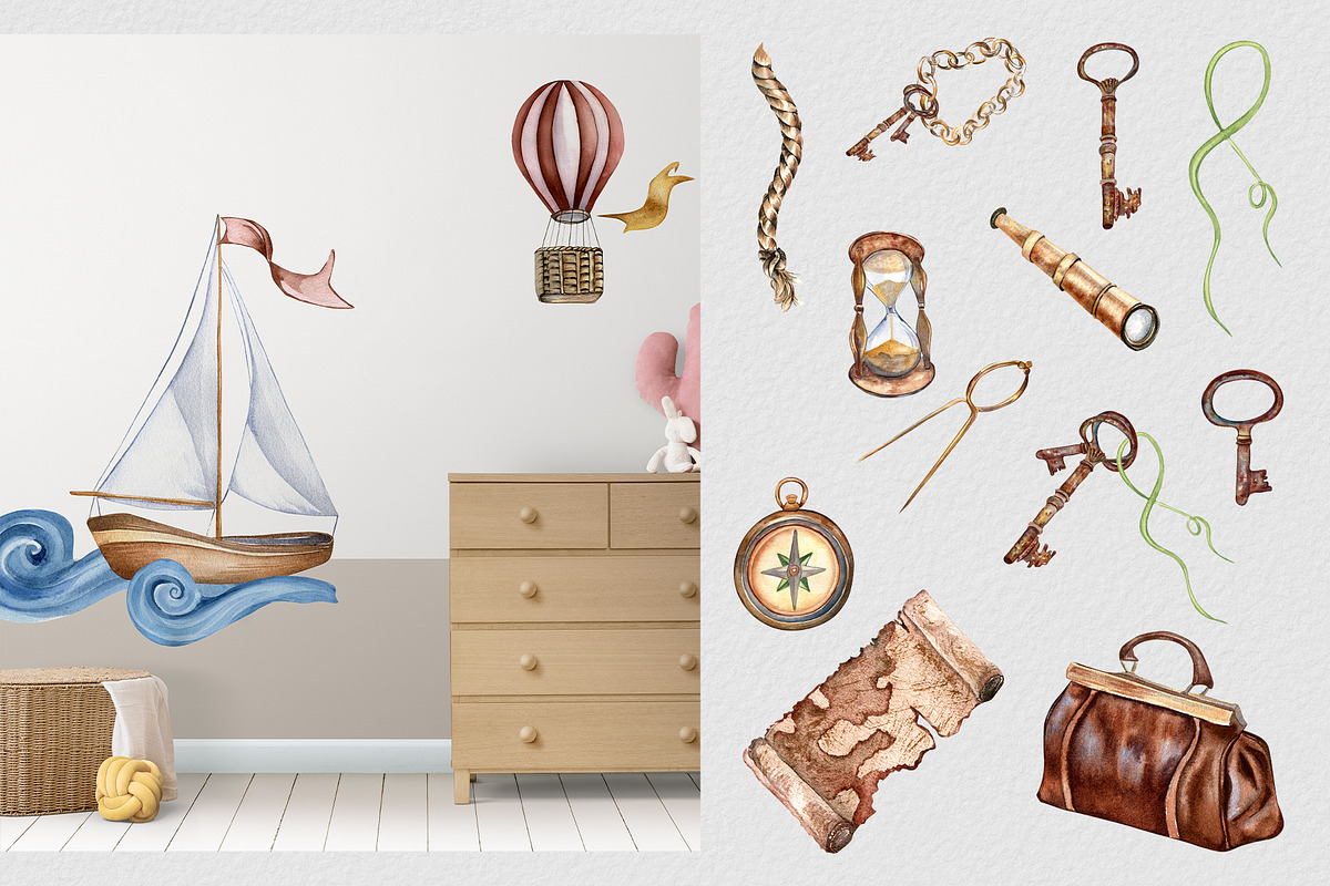 Nautical watercolor clipart, an Illustration by Kate Lanbina (Photo 3 of 12)