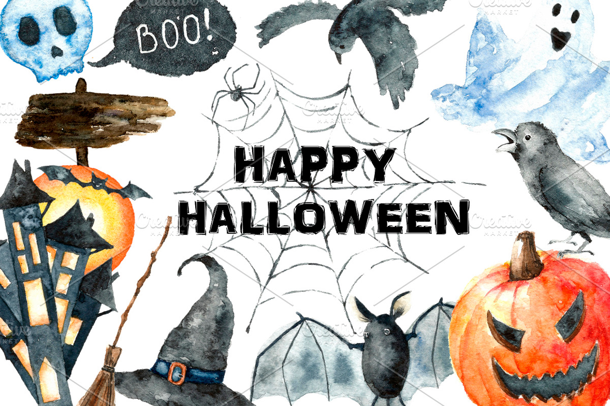 Watercolor Halloween set, an Object Illustration by Vikeriya (Photo 1 of 4)