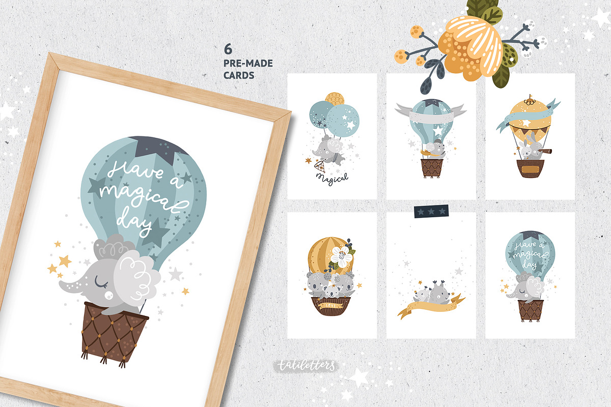 Hot Air Balloon Clipart & Patterns, an Animal Illustration by tatiletters (Photo 8 of 11)