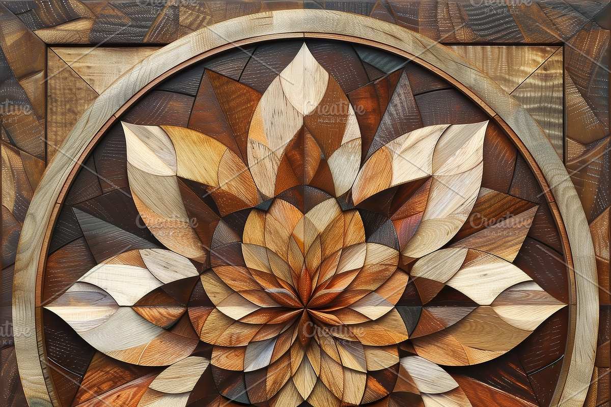 A beautifully crafted wooden mandala wall art featuring a floral design with la, an Object Illustration by Textures & Backgrounds
