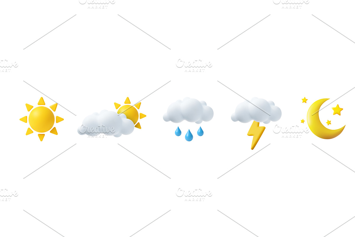 3D Weather Icons Set with Sun and, an Object Illustration by ModVector