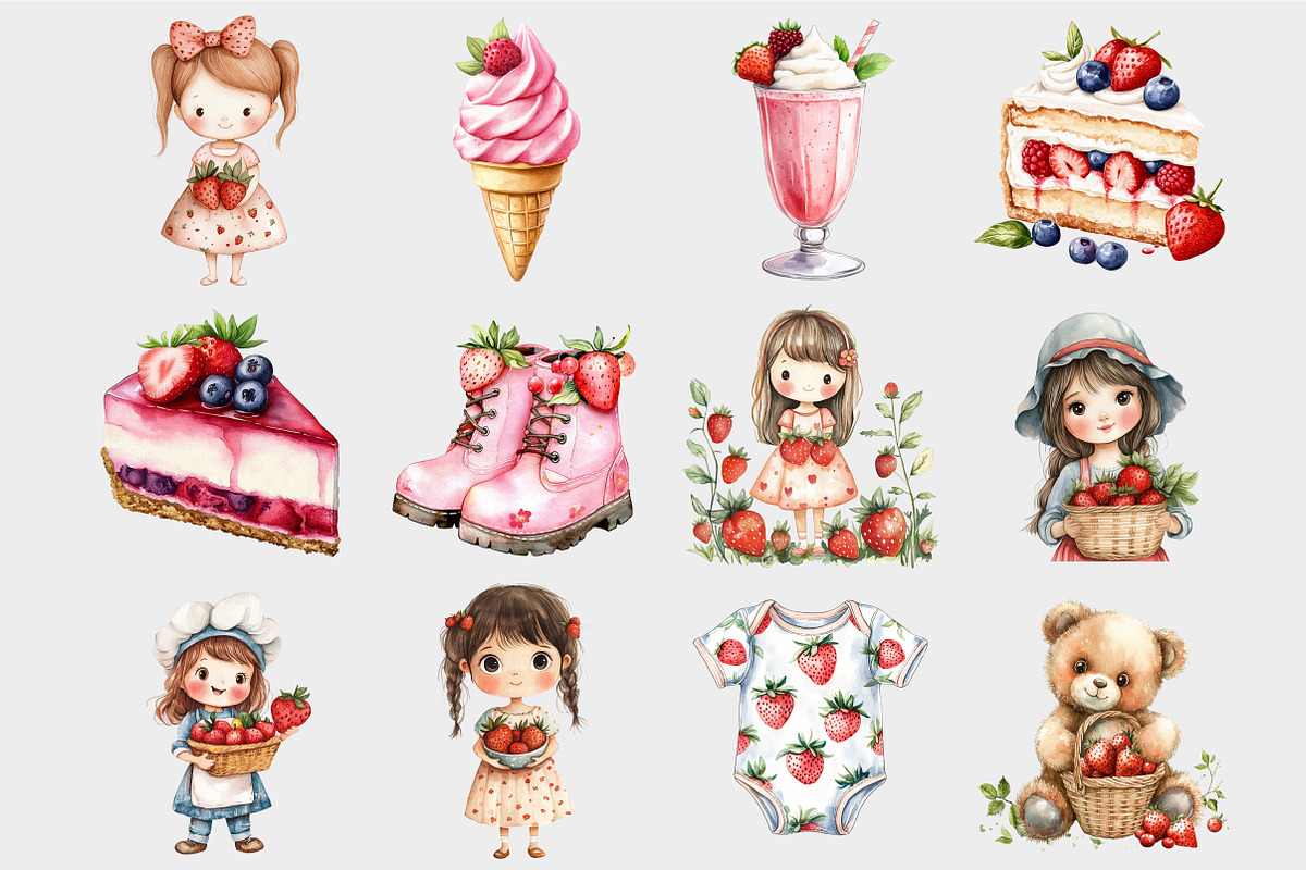 Watercolor Strawberry Clipart, a Seasonal Illustration by Design Market (Photo 4 of 5)