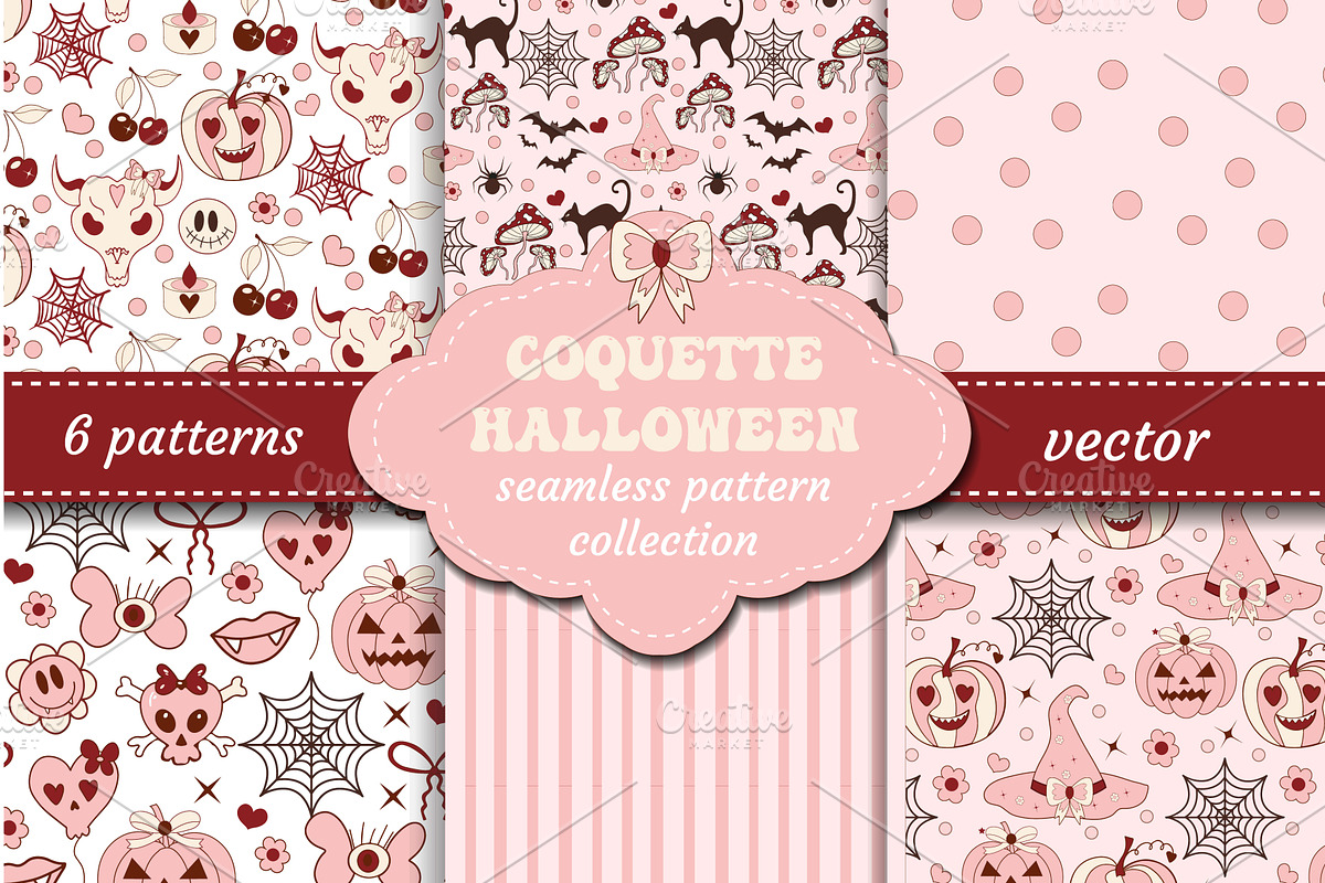 Coquette halloween seamless patterns, a Texture Illustration by Lucia Fox