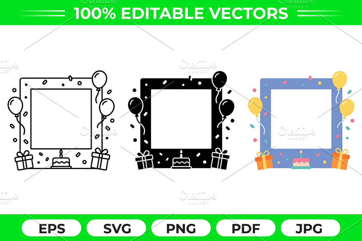 Birthday Frame Vector Trio Pack, an Object Graphic by Artonix (Photo 1 of 3)
