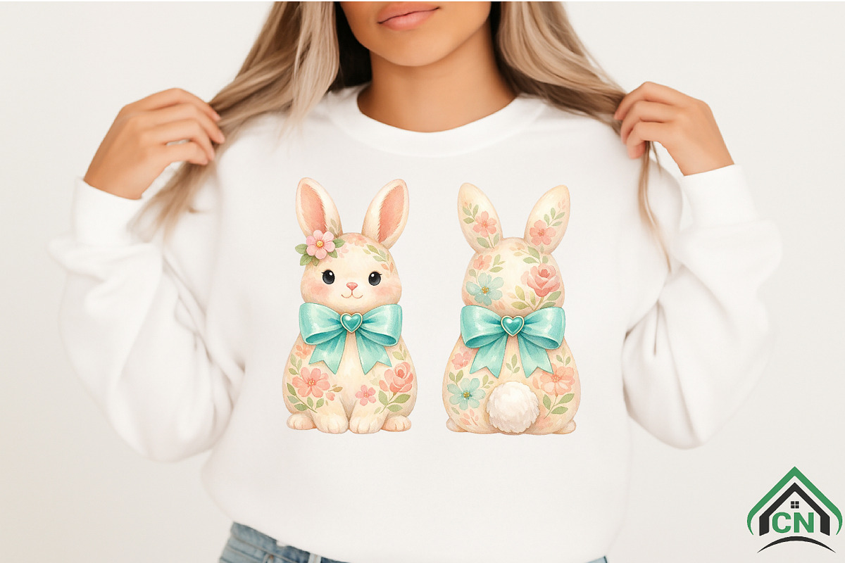 Watercolor Floral Easter Bunny PNG, an Illustration by Craft Nest (Photo 2 of 4)