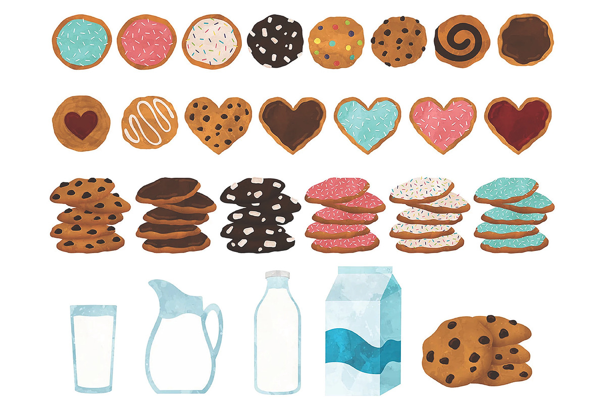 Cookie Clipart Bundle Milk & Cookies, a Food Illustration by SugarPickle Clip Art (Photo 2 of 4)