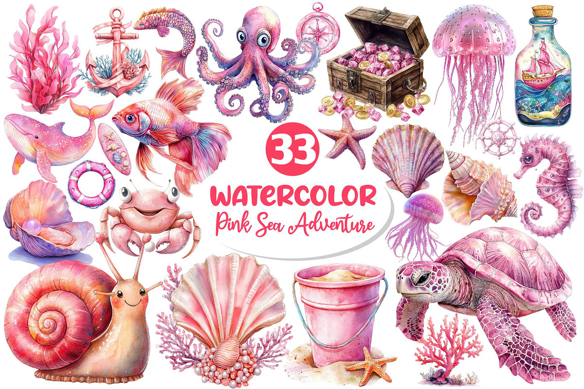 Pink Sea Adventure Clipart, an Illustration by Dream Creation (Photo 1 of 4)
