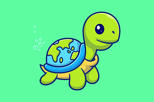 Cute Turtle With World Earth Shell, an Animal Illustration by Catalyst Labs