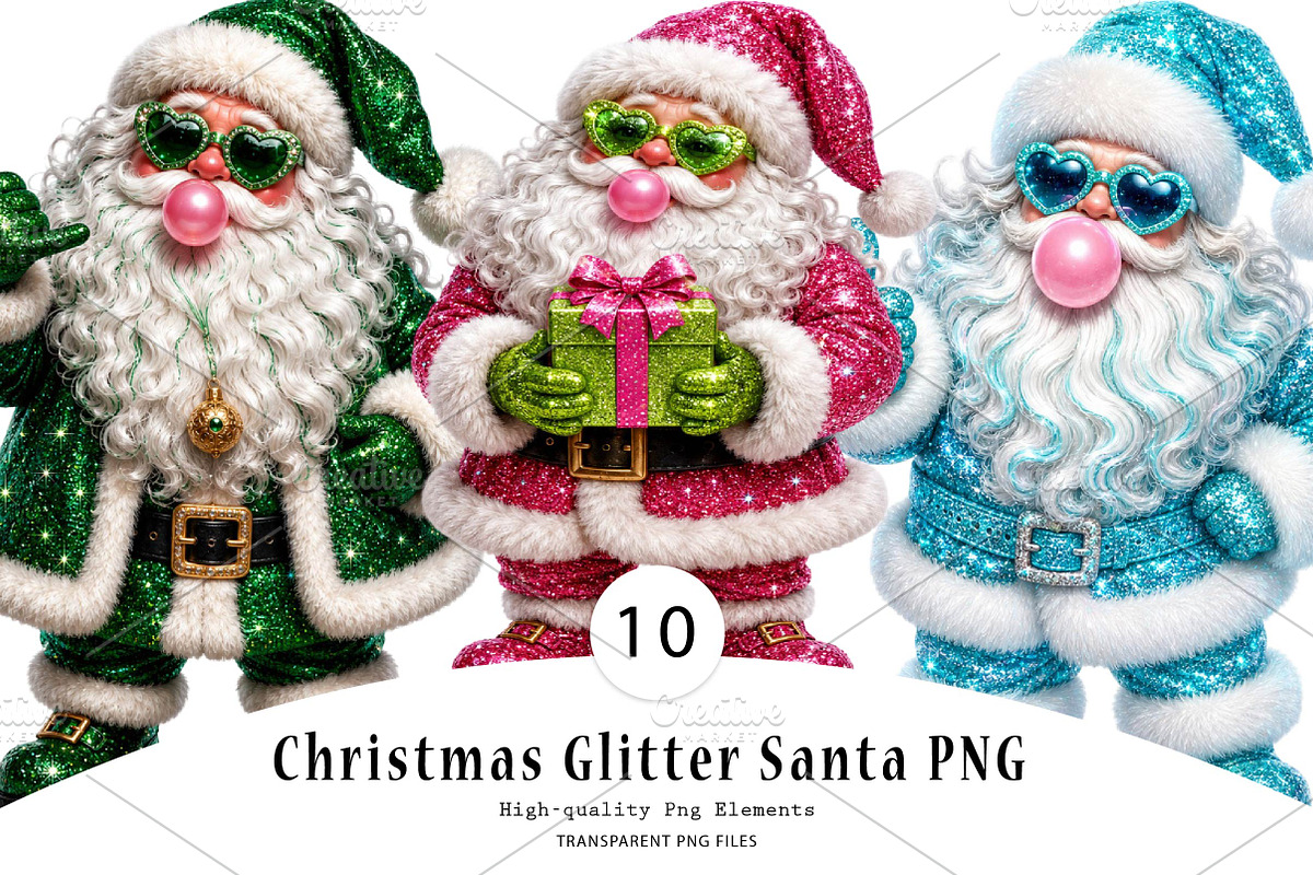 Christmas Glitter Santa PNG Bundle, a Seasonal Illustration by CreationArt (Photo 1 of 7)