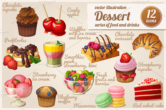 Set Of Food Icons. Dessert.