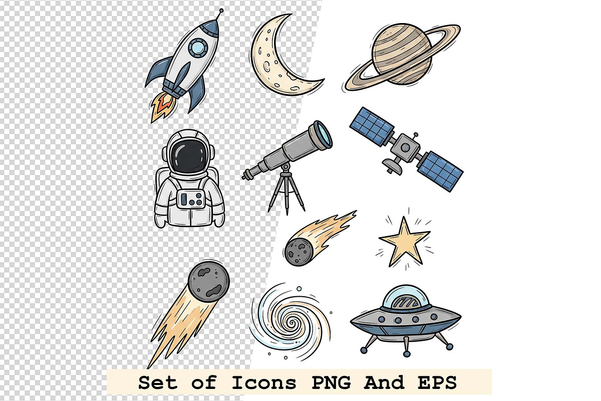 Set of space icons in hand drawn, an Icon by one-touch