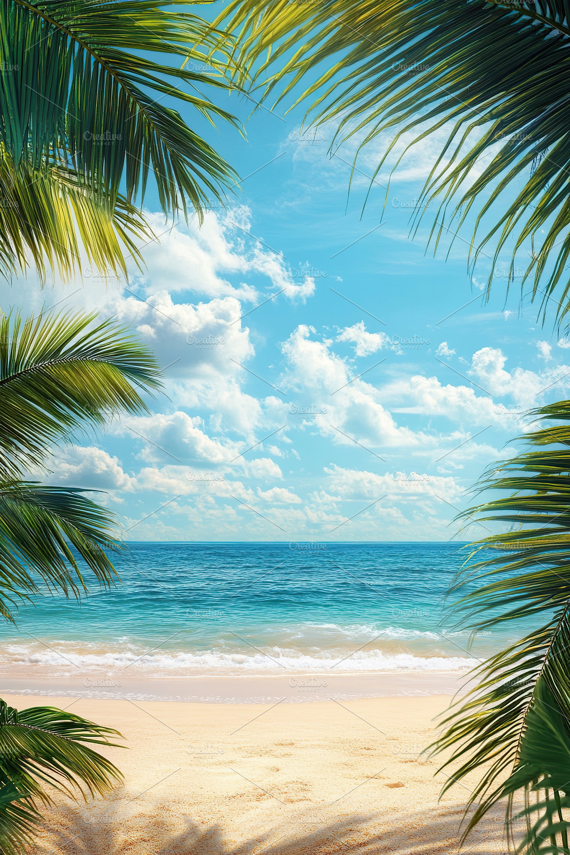Bright summer beach day with serene ocean view and clear blue sky, a Nature Photo by AlyaAnd