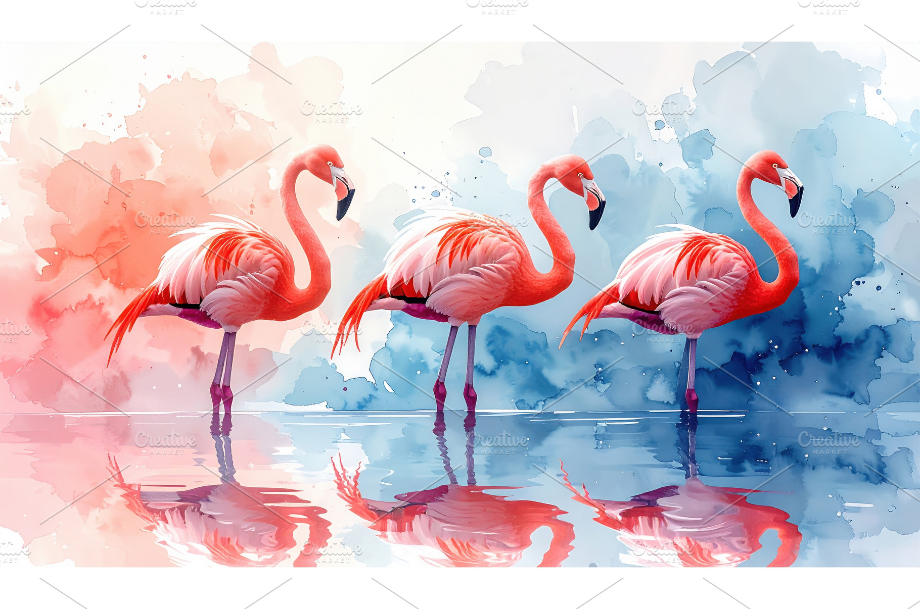 Trio of pink flamingos standing in, an Animal Photo by Igor Tichonow