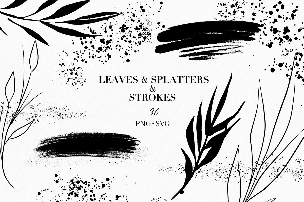 Leaves Splatters Strokes SVG clipart, a Decorative Illustration by LuiDesignStudio (Photo 1 of 4)
