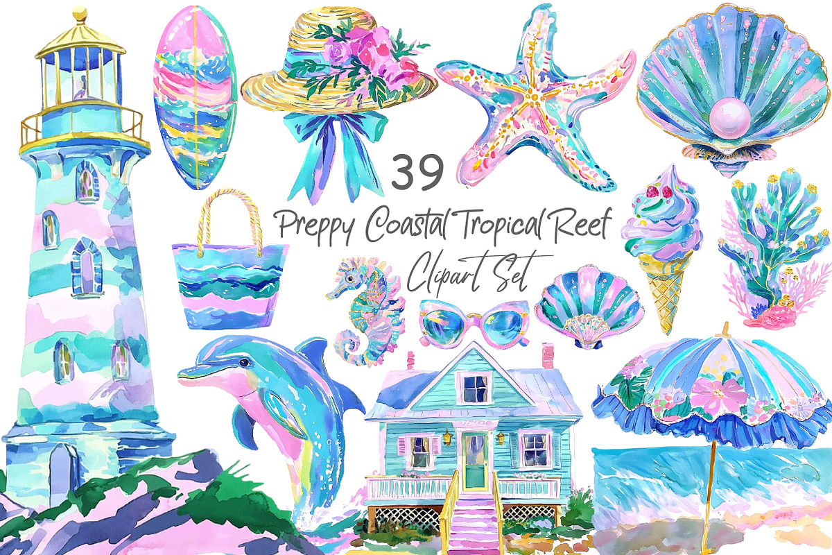 Preppy Coastal Tropical Reef Clipart, an Illustration by Libby Wishes (Photo 1 of 4)