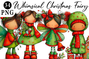 Whimsical Christmas Fairy Clipart, an Illustration by Daily.Designs