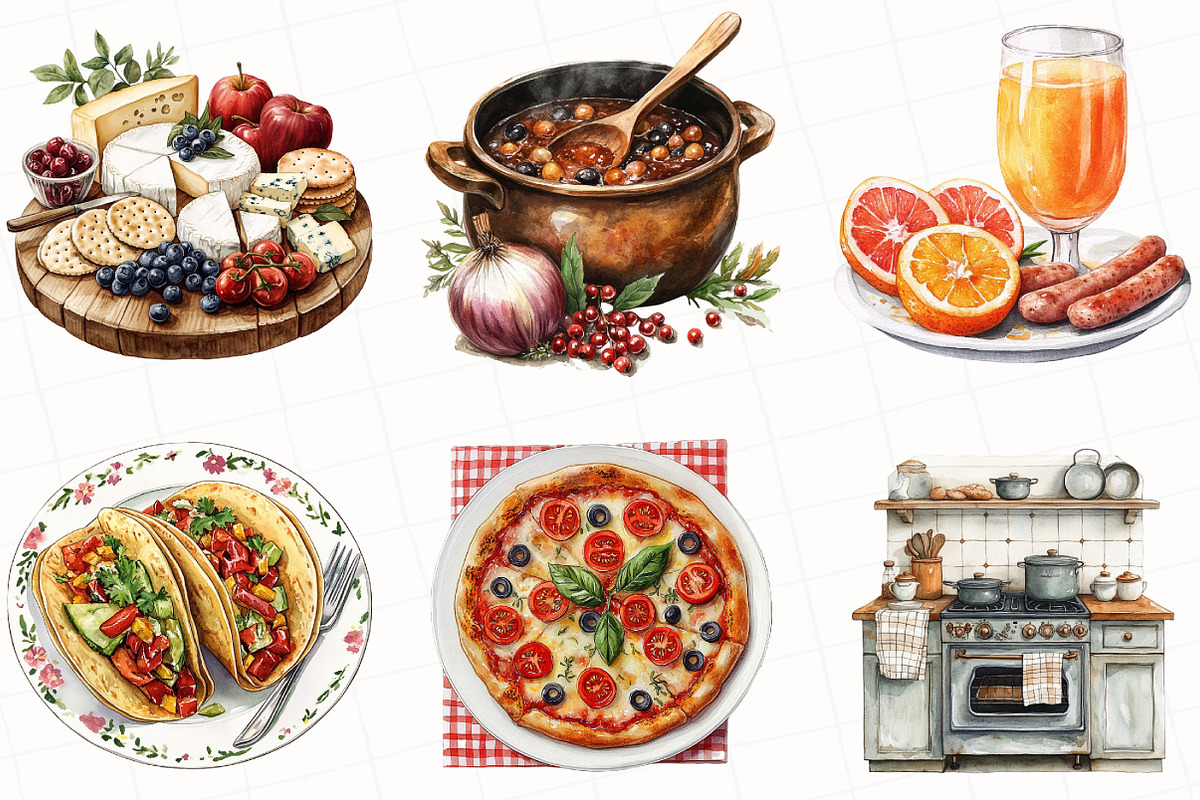 Cozy Cooking Watercolor Clipart, an Illustration by OK Design (Photo 3 of 5)