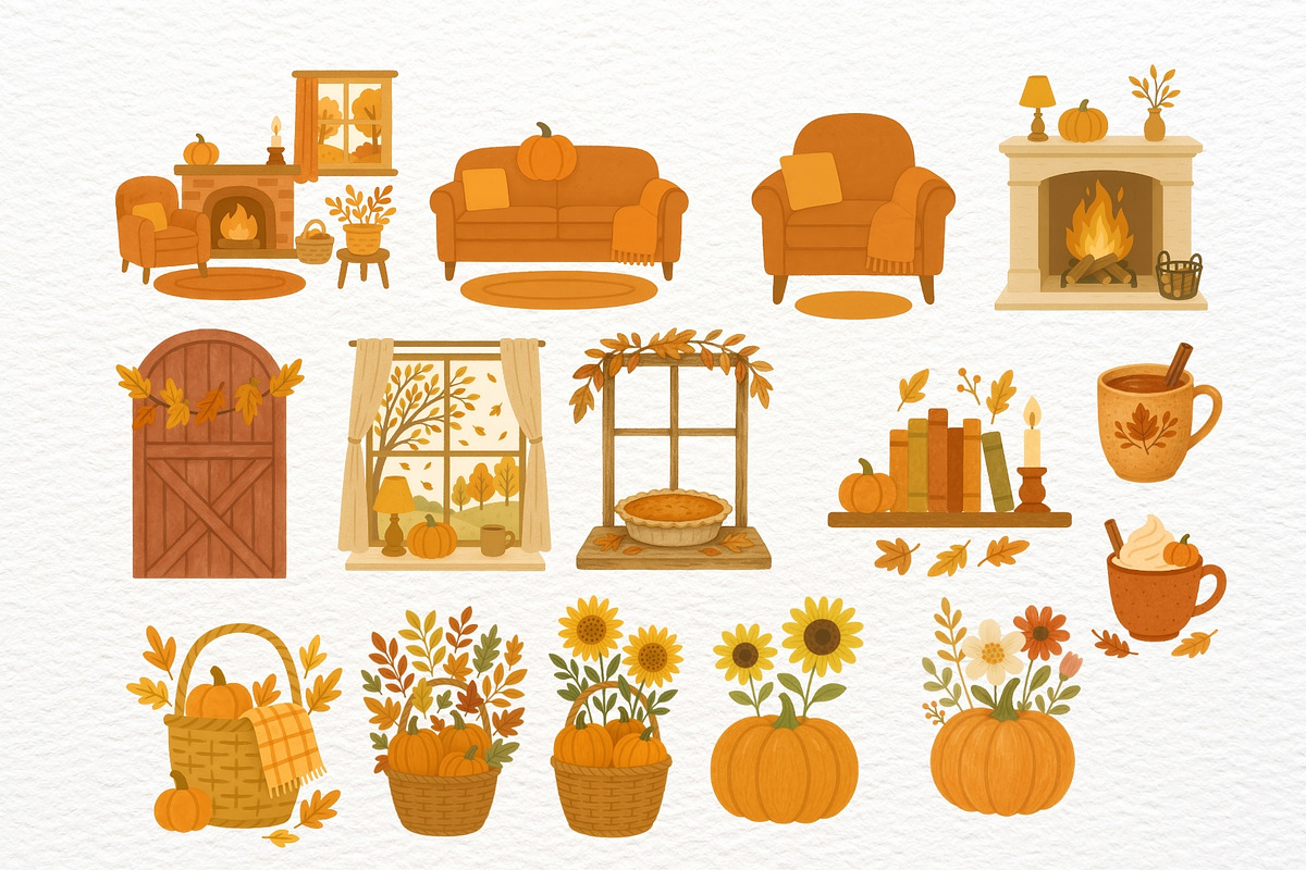 Watercolor Fall Farm Clipart PNG, an Illustration by Nicolle's Colorful Art (Photo 3 of 7)