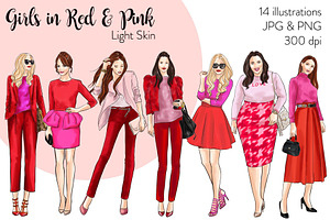 Girls In Red And Pink - Light Skin