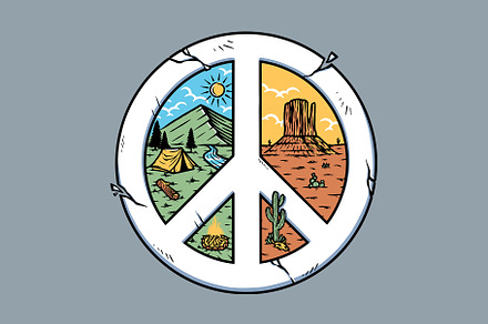 mountain and desert with peace sign
