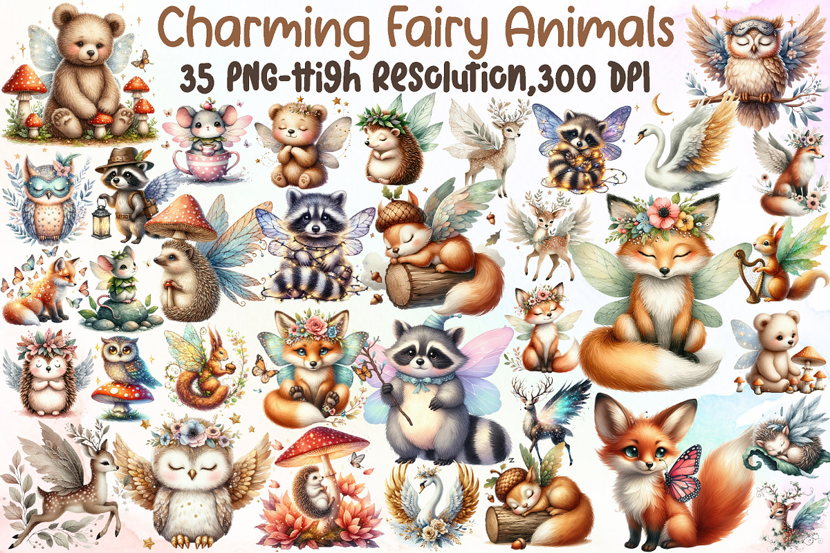 Charming Fairy Woodland Animals Clip, an Illustration by Sublimation Artist (Photo 1 of 6)