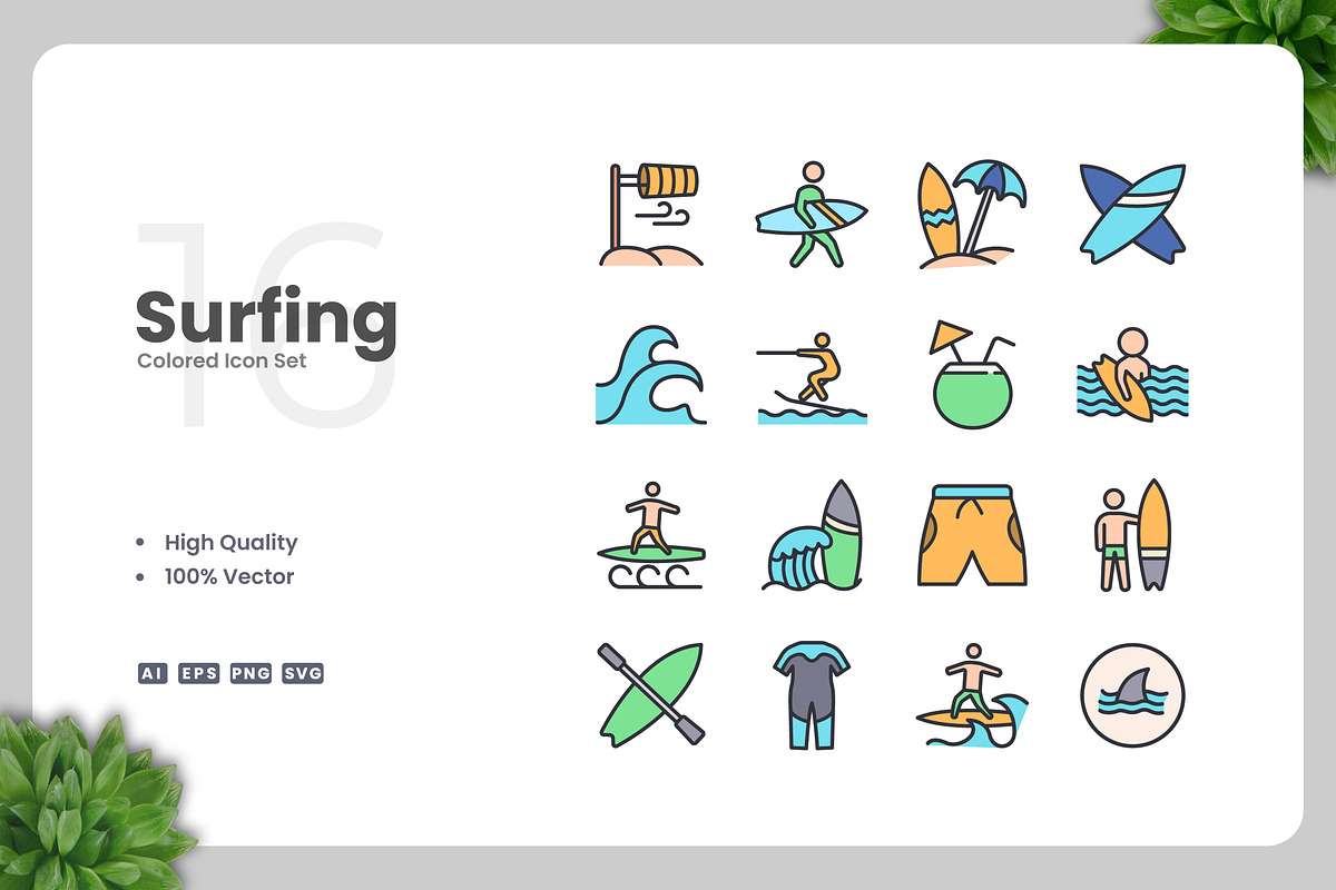 Surfing Colored Icons, an Icon by Upnowgraphic