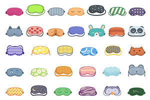Mask for sleep icons set cartoon, a Healthcare Illustration by Ylivdesign