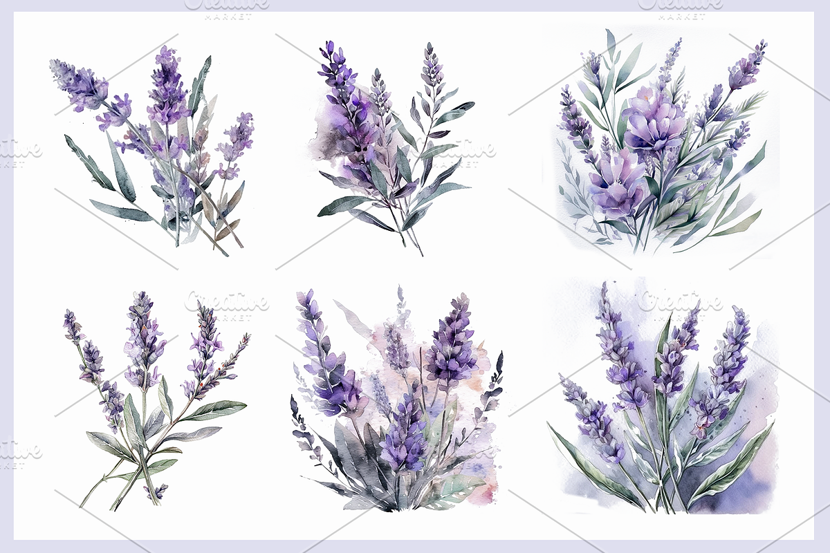 Watercolor Lavender clipart., a Decorative Illustration by Irena Matiash shop (Photo 3 of 5)