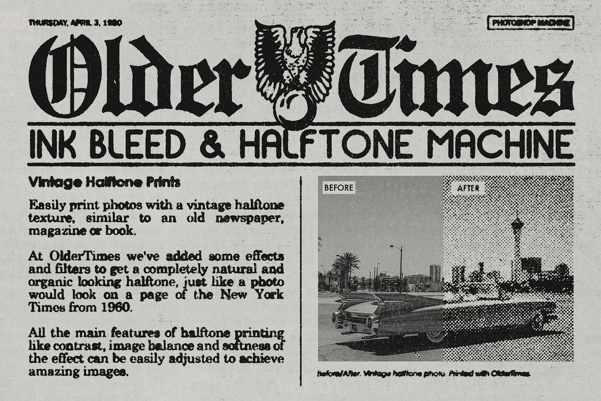 OlderTimes | Ink Bleed + Halftone, a Layer Style Add-On by Thundr Co. (Photo 3 of 9)