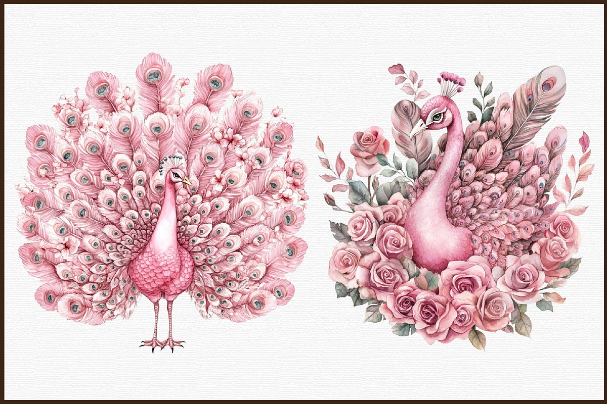 Pink Peacocks Garden Clipart, an Illustration by Sublimation Artist (Photo 3 of 6)