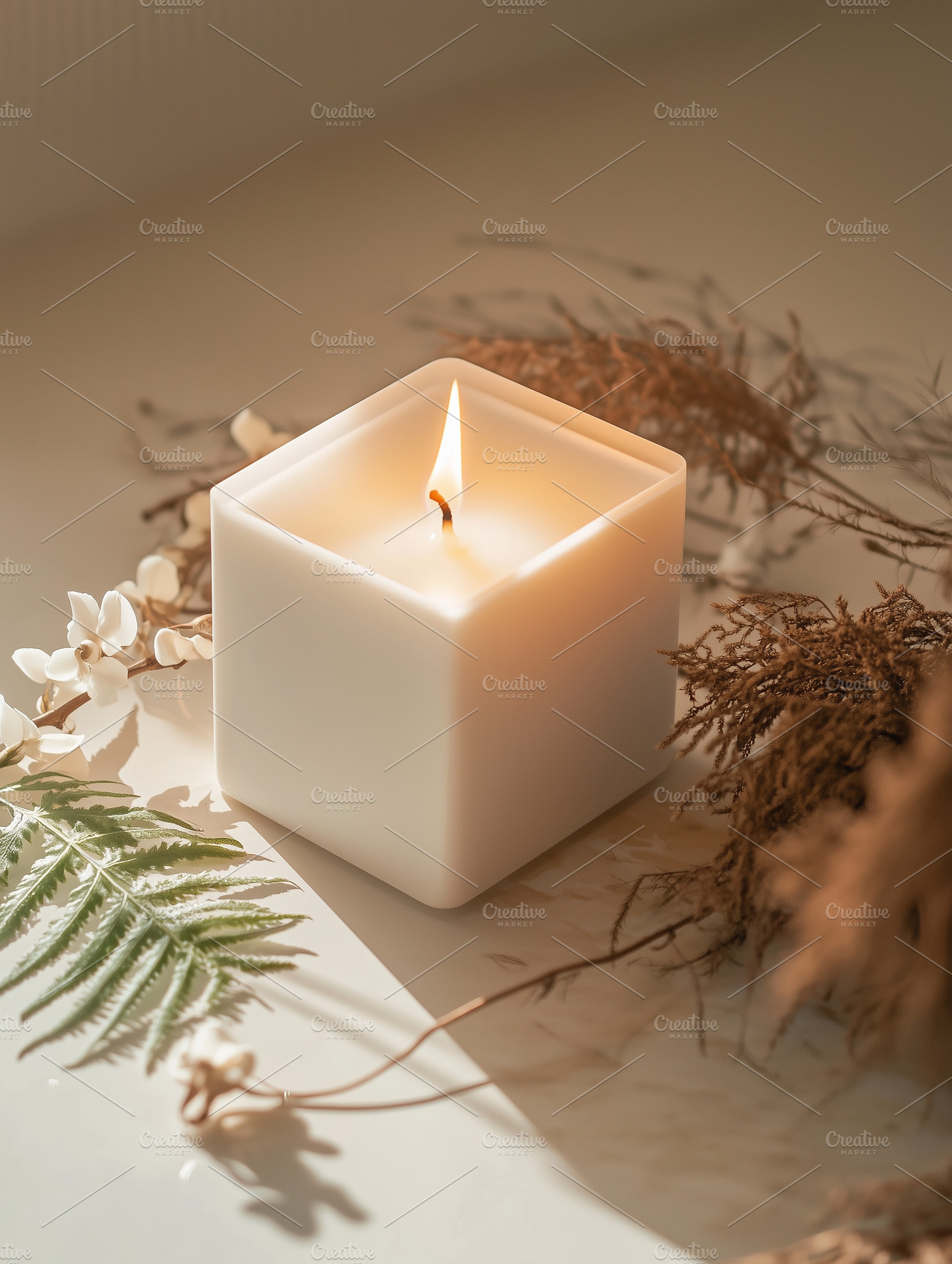 A white square candle,, an Abstract Photo by Imaginarium