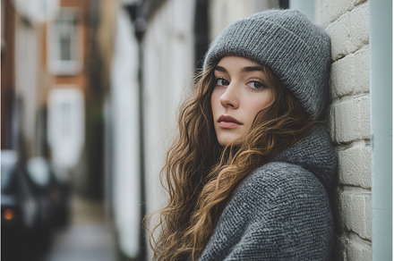 Cozy Young Woman in Gray Knitwear on, a Person Photo by Lermont51